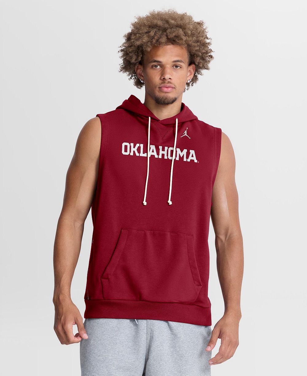 Jordan Men's Crimson Oklahoma Sooners 2026 Sideline Sleeveless Dri-FIT Hoodie