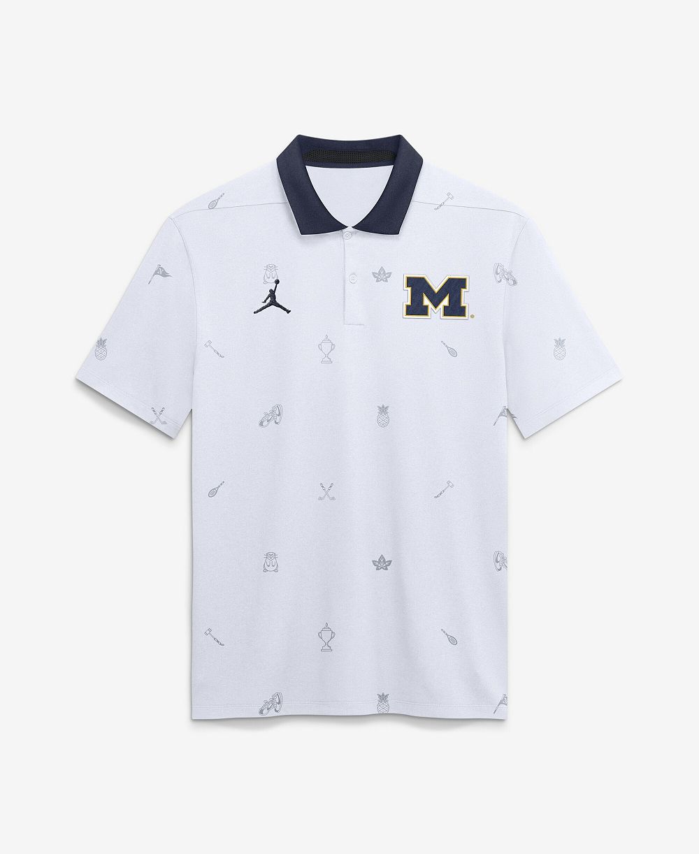 Jordan Men's White Michigan Wolverines Vapor Pattern Dri-FIT Polo Shirt
