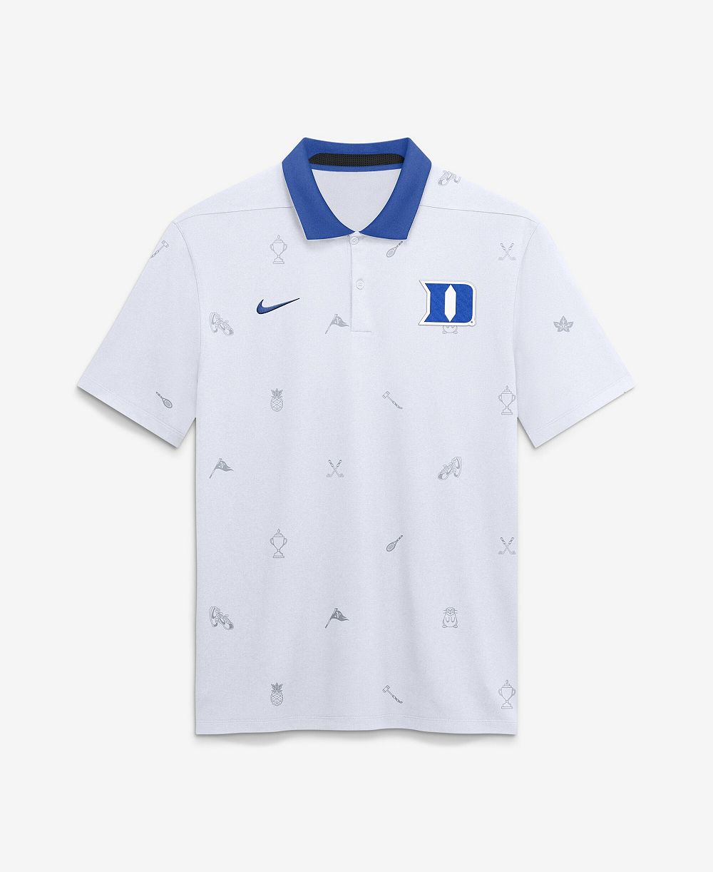 Nike Men's White Duke Blue Devils Vapor Pattern Dri-FIT Polo Shirt