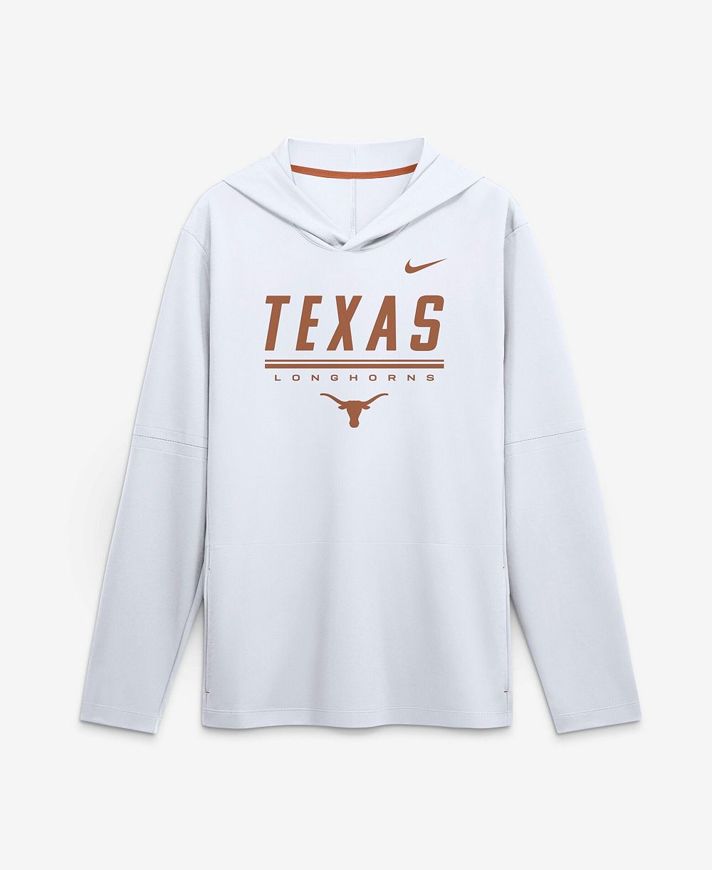 Мужская футболка Nike White Texas Longhorns 2026 Sideline Lightweight Long Sleeve Hooded Dri-FIT