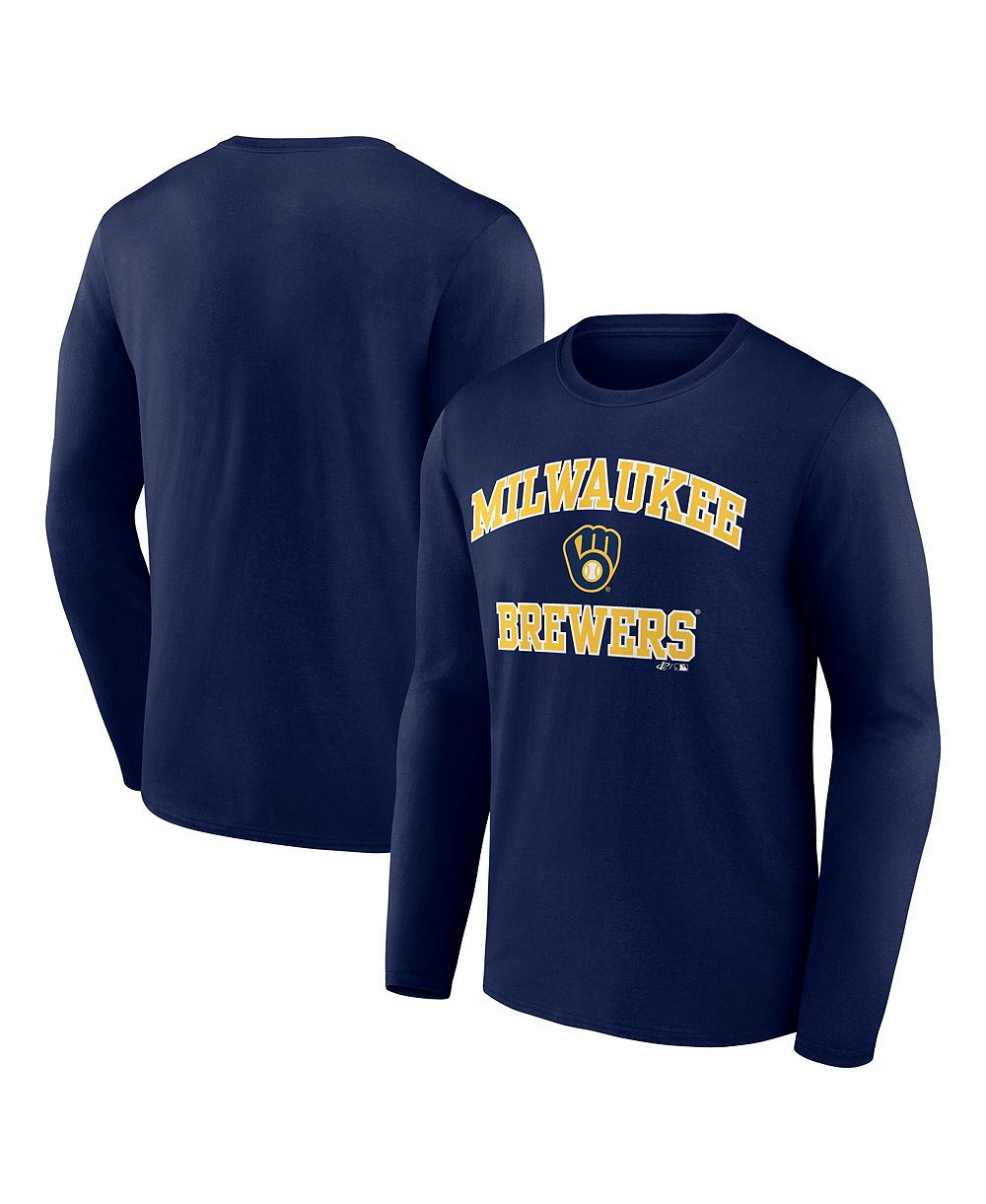 Мужская футболка Logo Athletic Navy Milwaukee Brewers Heart Soul с длинным рукавом