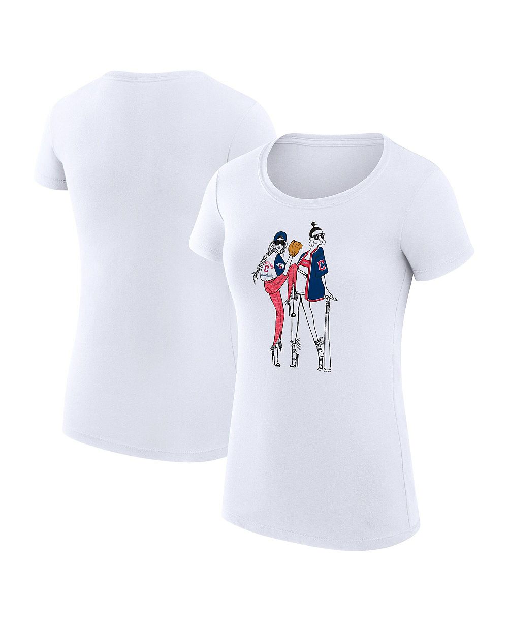 G-III 4Her by Carl Banks Women's White Cleveland Guardians Super-Slim Fit Lightweight Baseball Girls T-Shirt