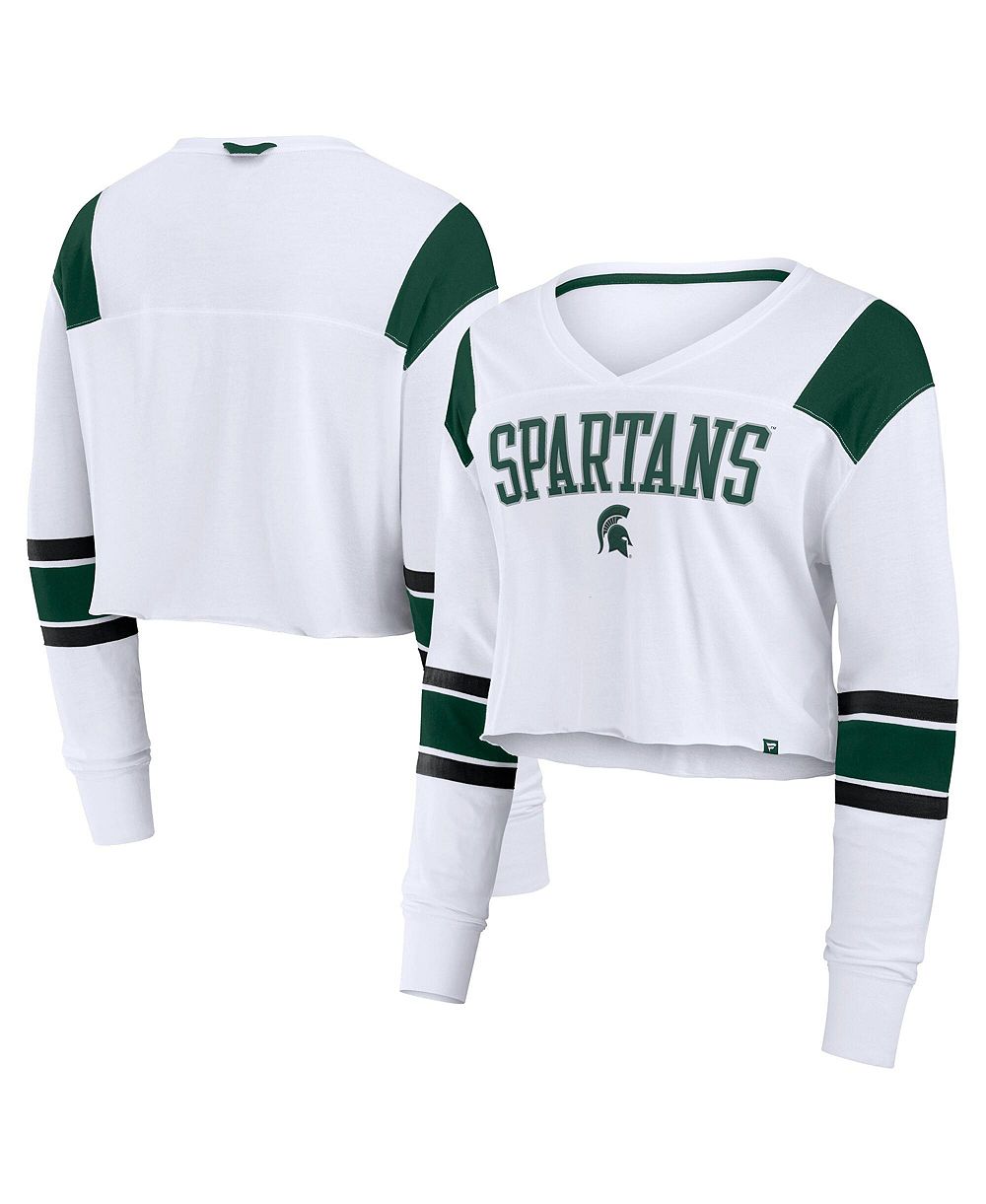 Женский модный топ Fanatics Michigan State Spartans Training Camp Cropped с длинным рукавом и V-образным вырезом, белый