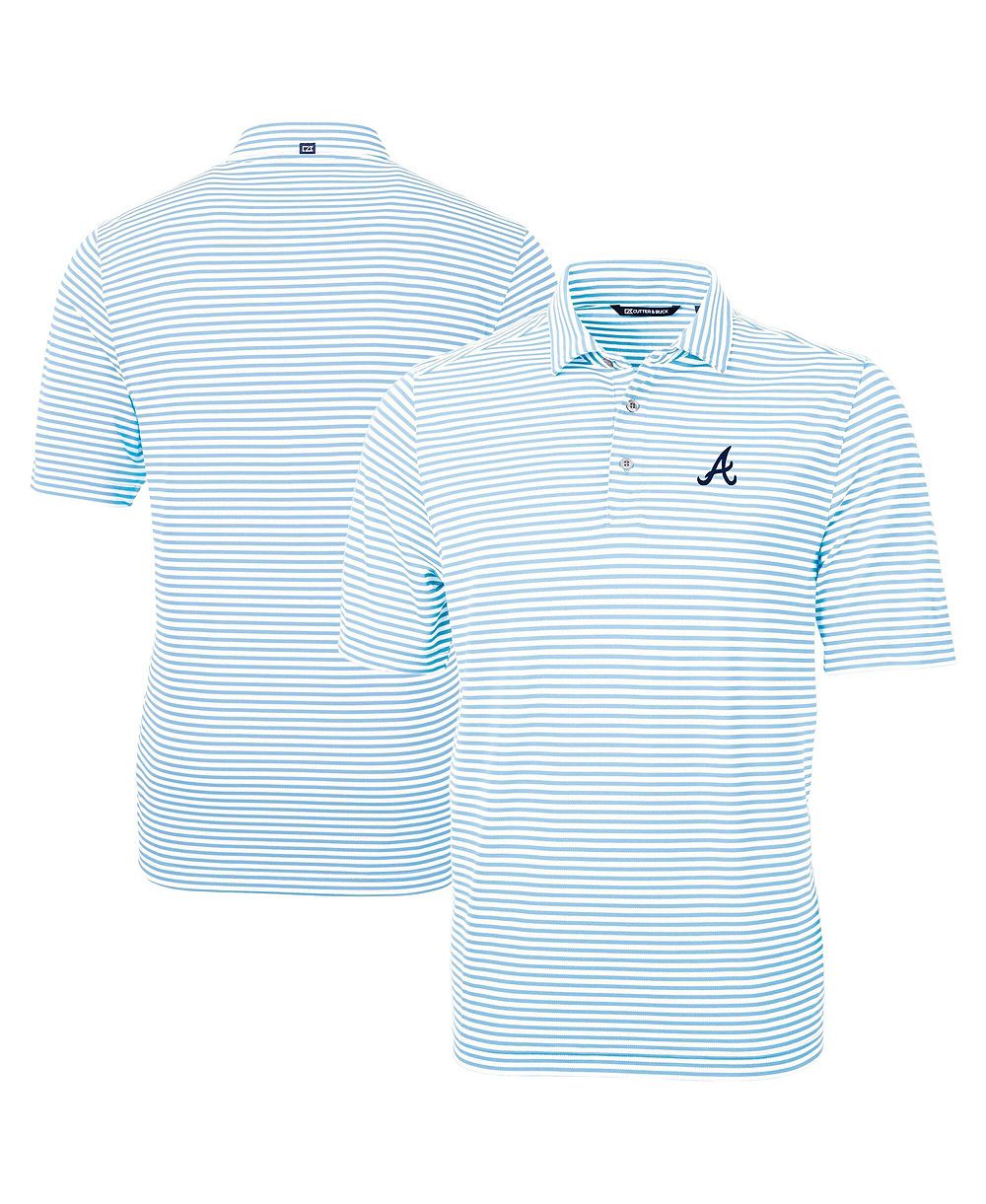 Мужская поло рубашка Cutter & Buck Atlanta Braves Virtue Eco Pique Stripe, светло-голубая