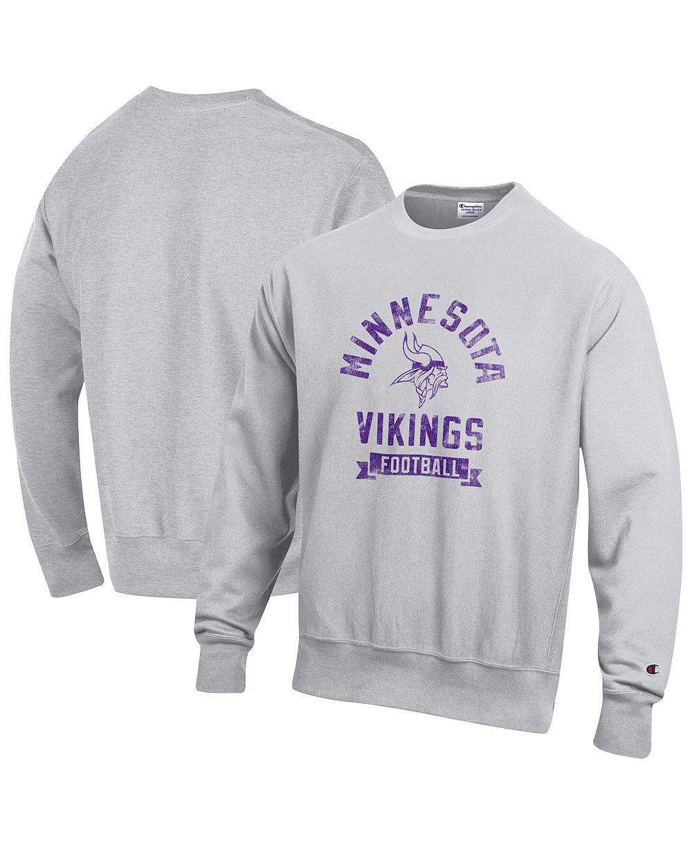 Мужской флисовый свитшот Champion Heather Gray Minnesota Vikings Reverse Weave Fleece Pullover Sweatshirt