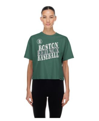 Женский укороченный футболка New Era Green Boston Red Sox City Connect Glitter Gel
