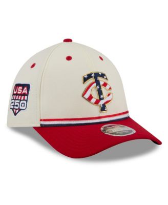 Мужская кепка New Era Minnesota Twins USA 250 Fourth of July 39THIRTY M-Crown Flex кремово-красного цвета