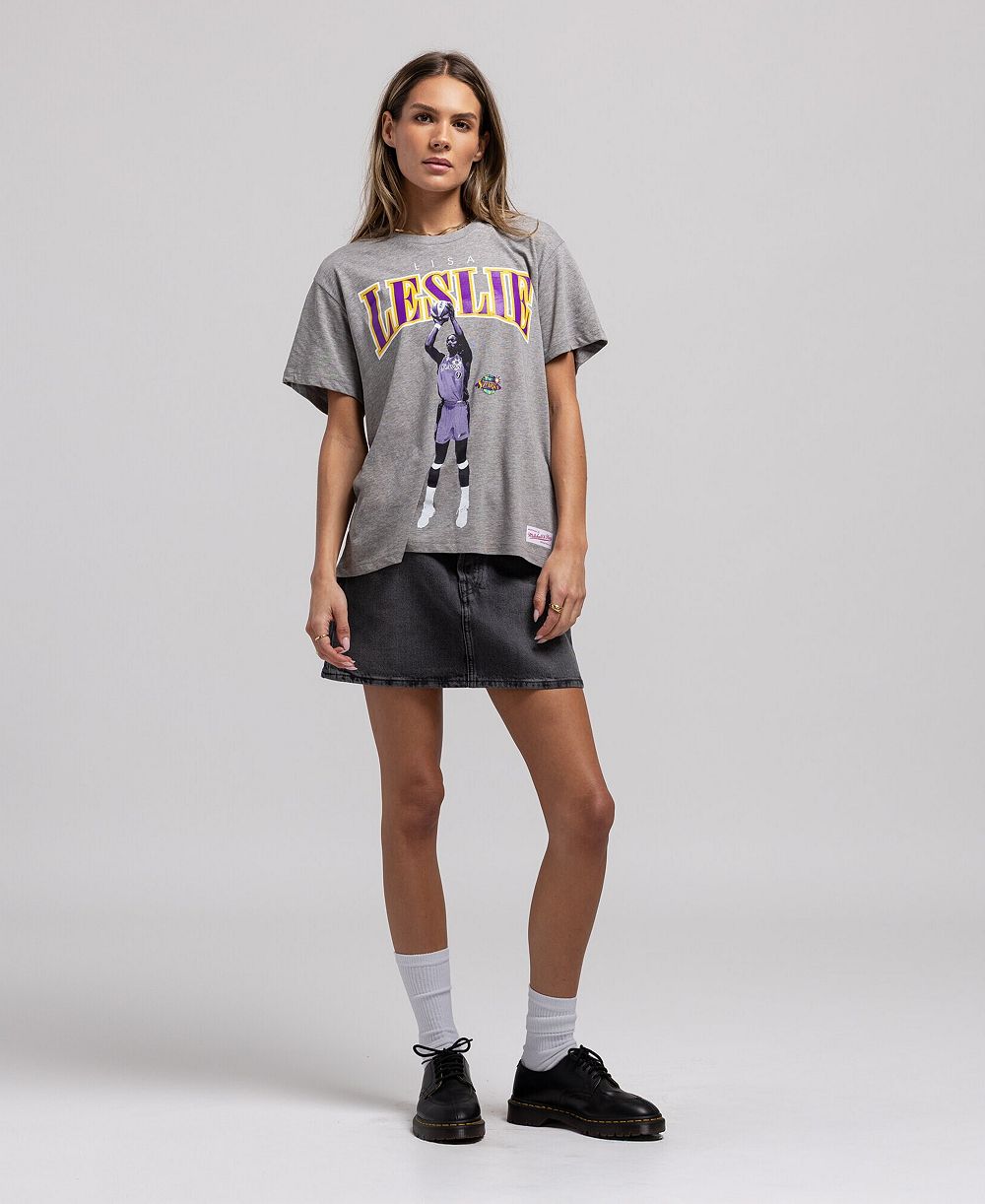 Mitchell & Ness Мужская и Женская футболка Lisa Leslie Heather Gray Los Angeles Sparks Court Origins Player Boyfriend