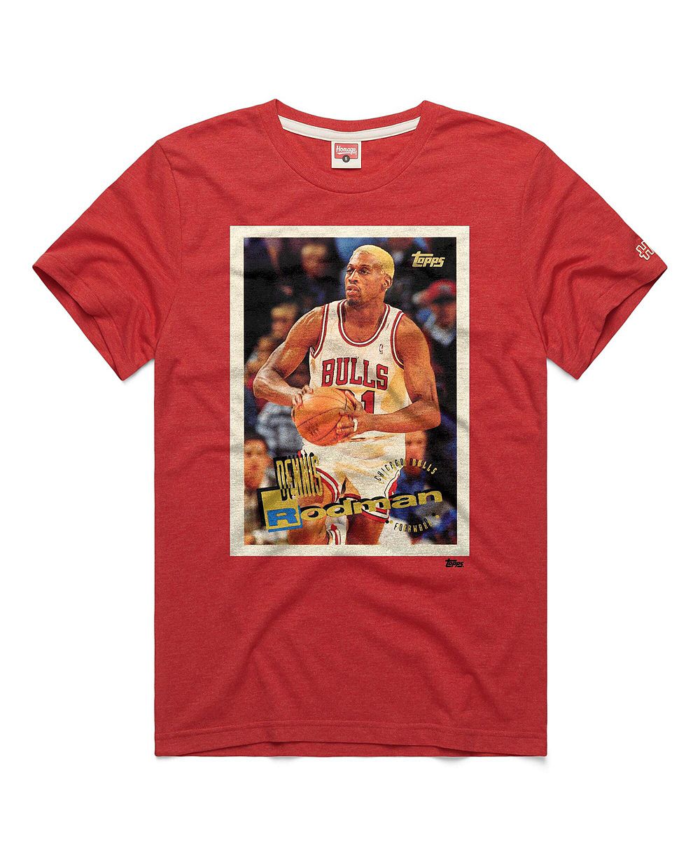 Футболка Homage Men's and Women's Dennis Rodman Red Chicago Bulls Topps Trading Card Player Tri-Blend