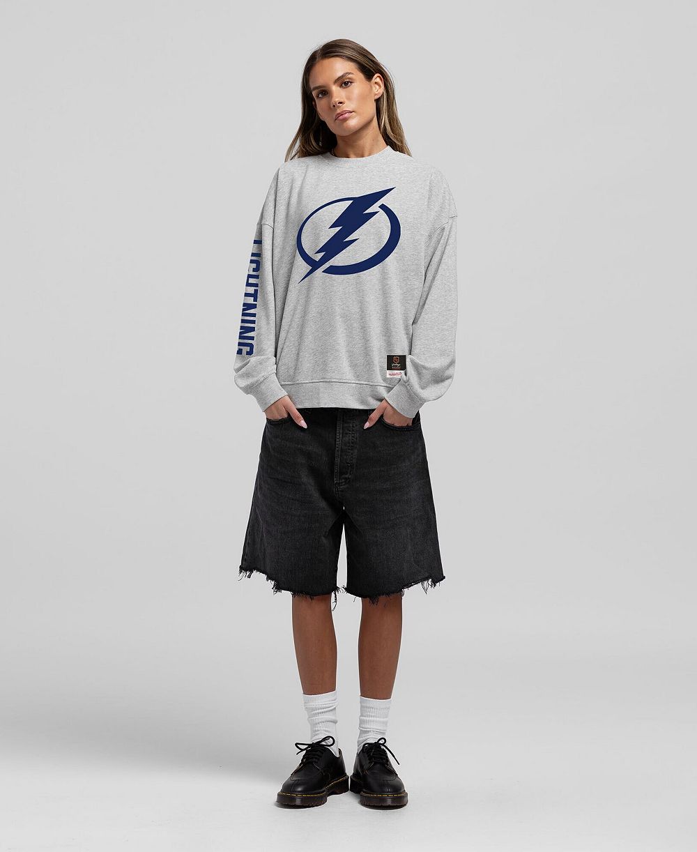 Женское оверсайз свитшот Mitchell & Ness Heather Gray Tampa Bay Lightning Core 3-Hit