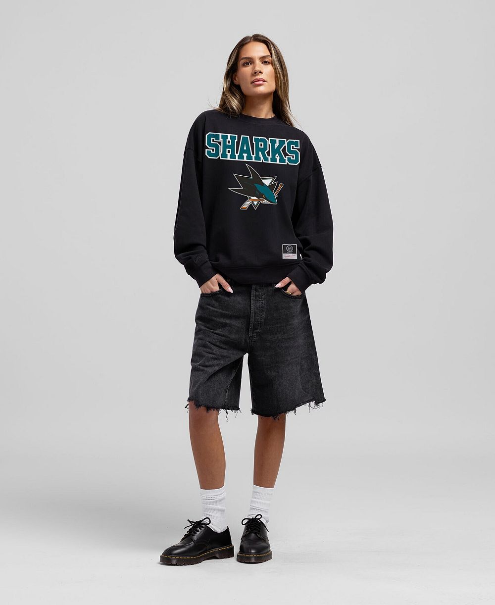 Мужская безразмерная толстовка Mitchell & Ness Black San Jose Sharks Core