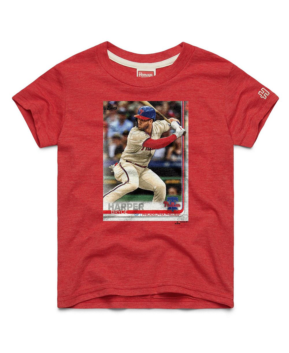Homage Tri-Blend футболка Bryce Harper Red Philadelphia Phillies Topps Baseball Card для мальчиков и девочек
