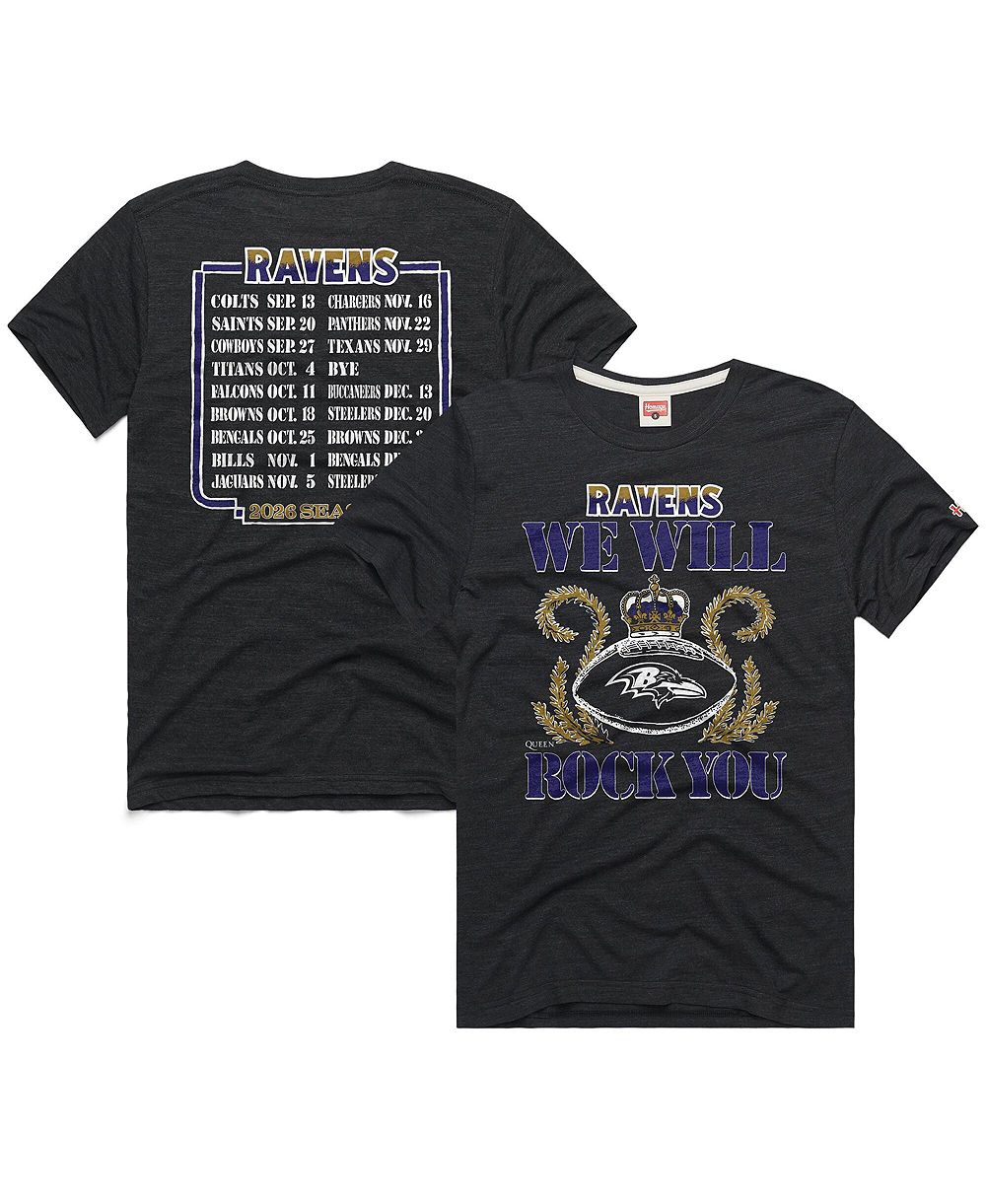 Футболка Homage Men's and Women's Charcoal Baltimore Ravens 2026 NFL Schedule Queen Tri-Blend