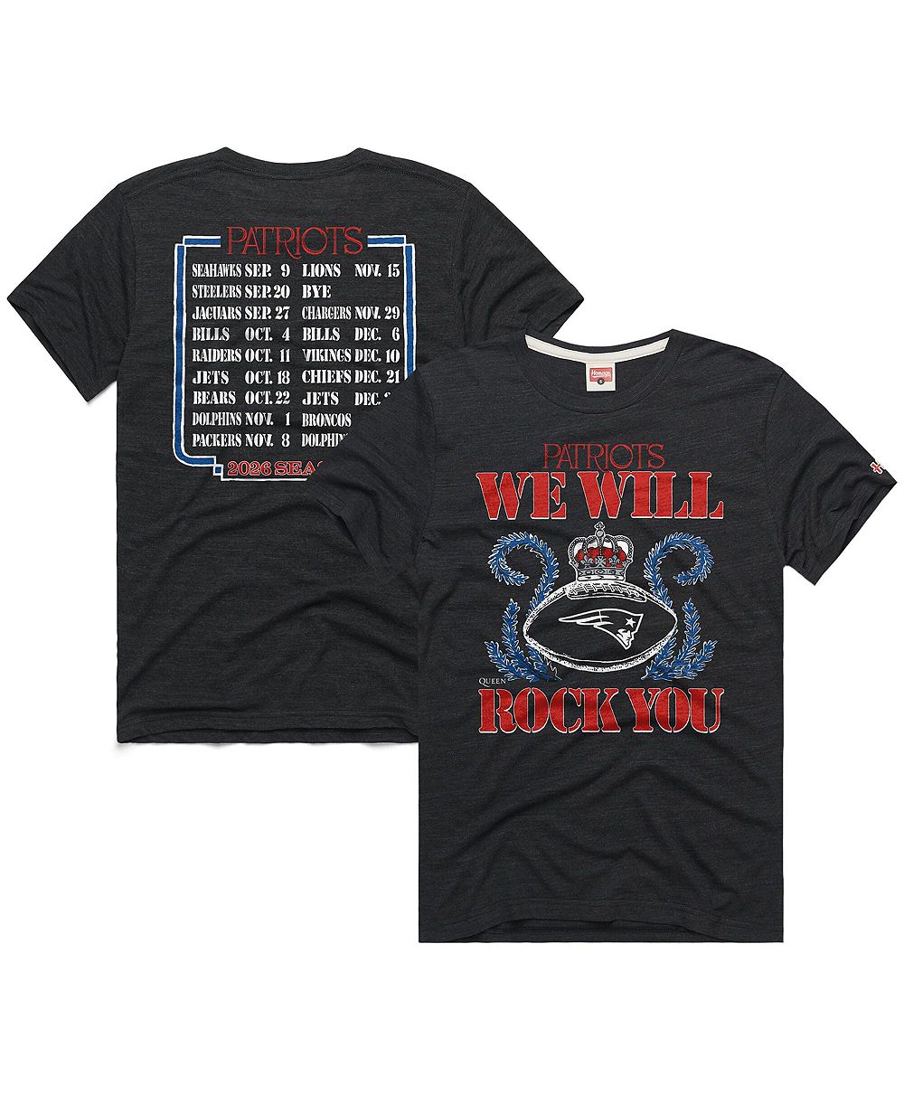 Мужская и женская футболка Homage Charcoal New England Patriots 2026 NFL Schedule Queen Tri-Blend