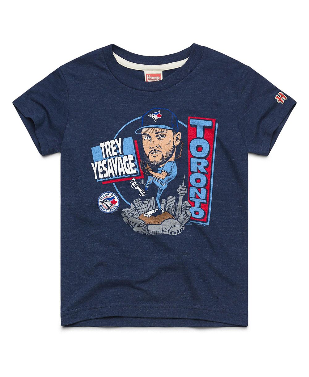 Homage Big Boys and Girls Trey Yesavage Navy Toronto Blue Jays Caricature Tri-Blend T-Shirt