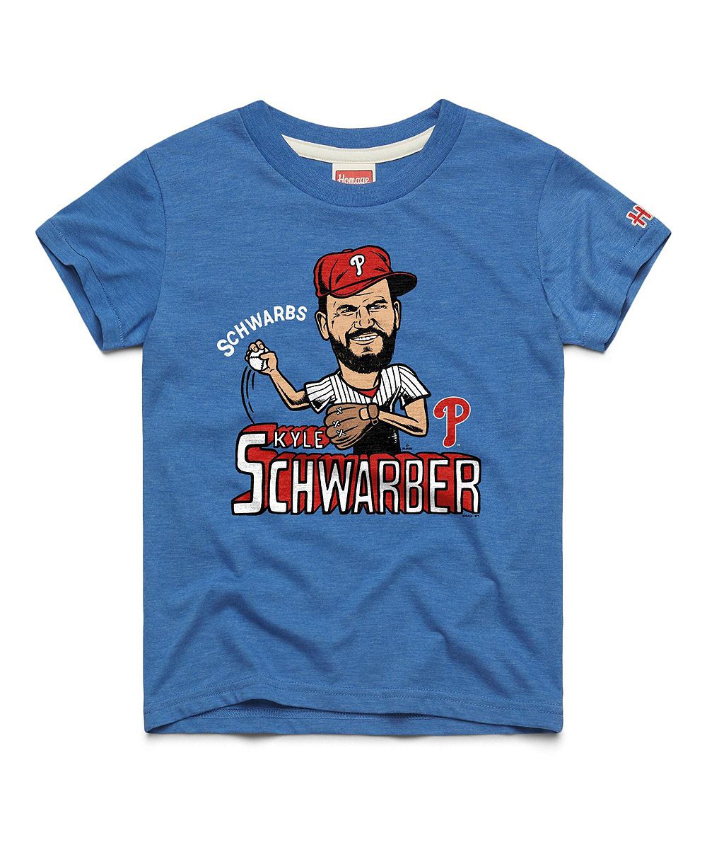 Детская футболка Homage Big Boys and Girls Kyle Schwarber Royal Philadelphia Phillies Caricature Tri-Blend