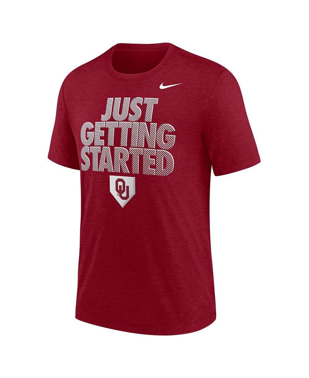 Мужская футболка Nike Crimson Oklahoma Sooners 2026 NCAA Baseball Men's College World Series Dugout Tri-Blend