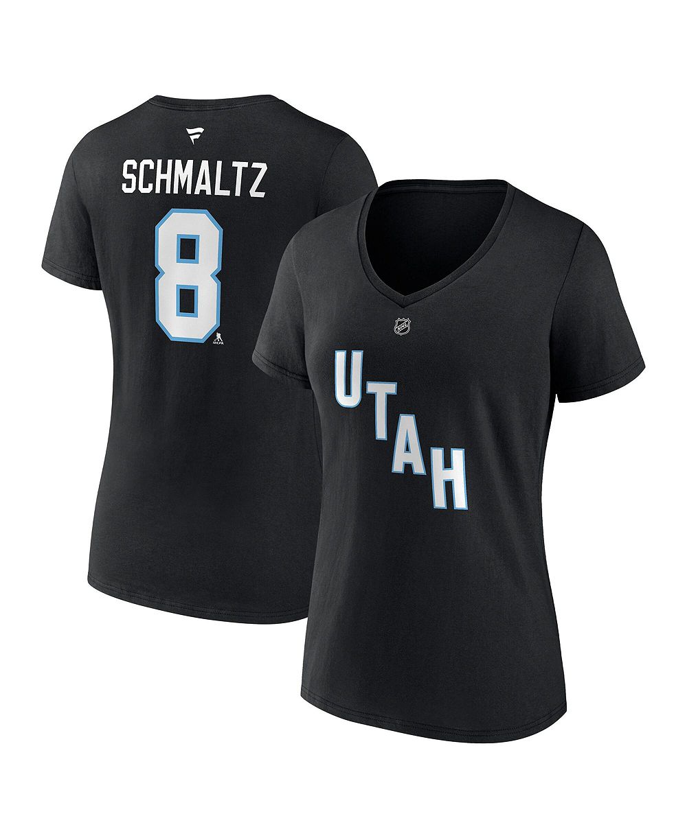 Мужская футболка Fanatics Nick Schmaltz Black Utah Mammoth Authentic Stack Name & Number V-Neck