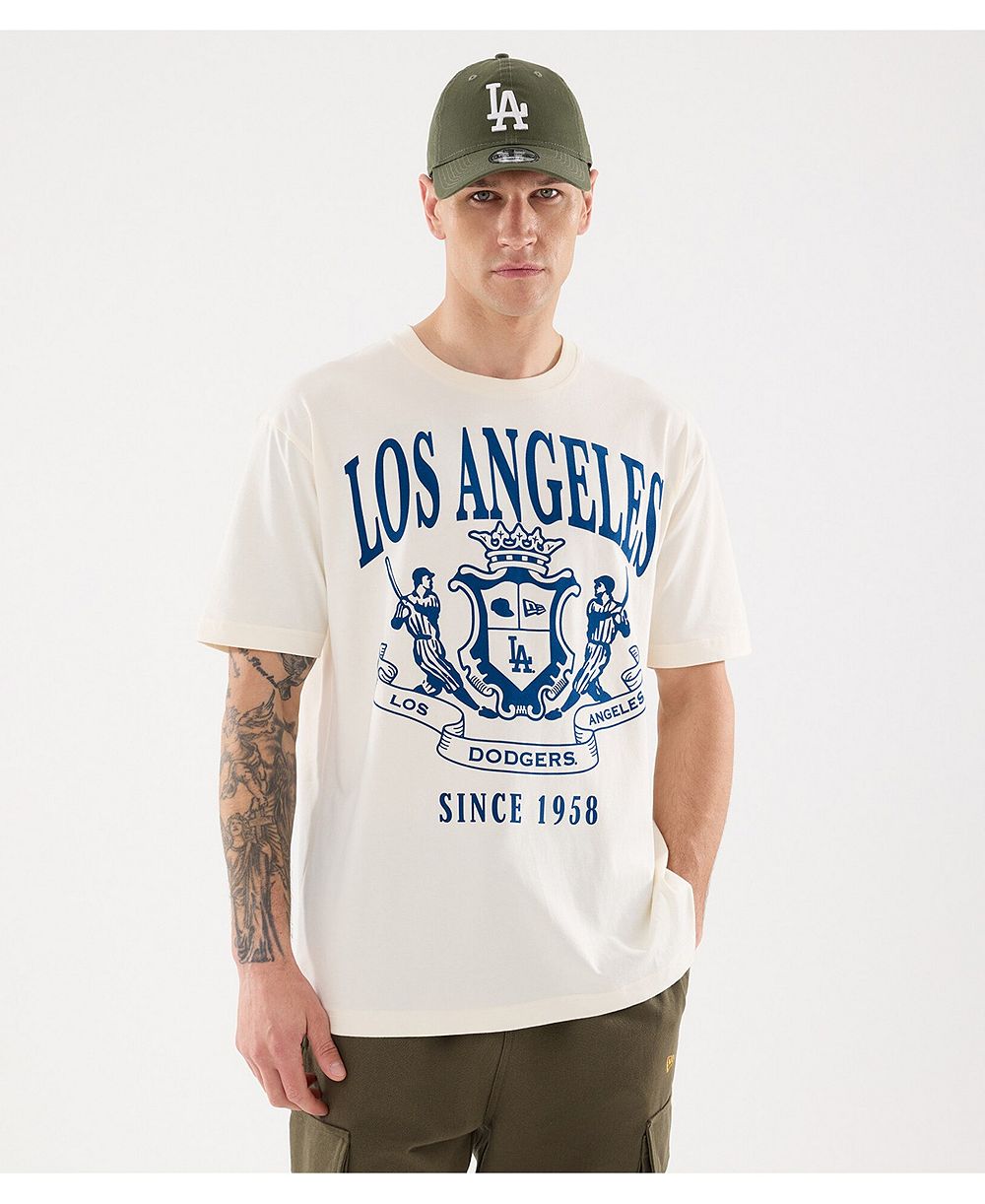 Мужская футболка New Era Light Beige Los Angeles Dodgers Lifestyle Coat of Arms Flocking
