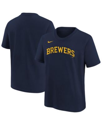 Детская футболка Nike Big Boys and Girls Athletic Navy Milwaukee Brewers Wordmark