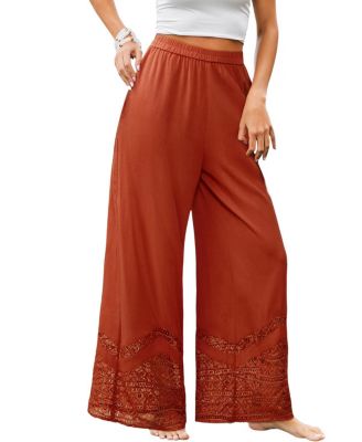 Женские широкие брюки Cupshe Rust Elastic Waist Lace Trim
