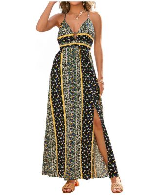 Cupshe Women's Floral Print Halter Neck Side Slit Maxi Dress