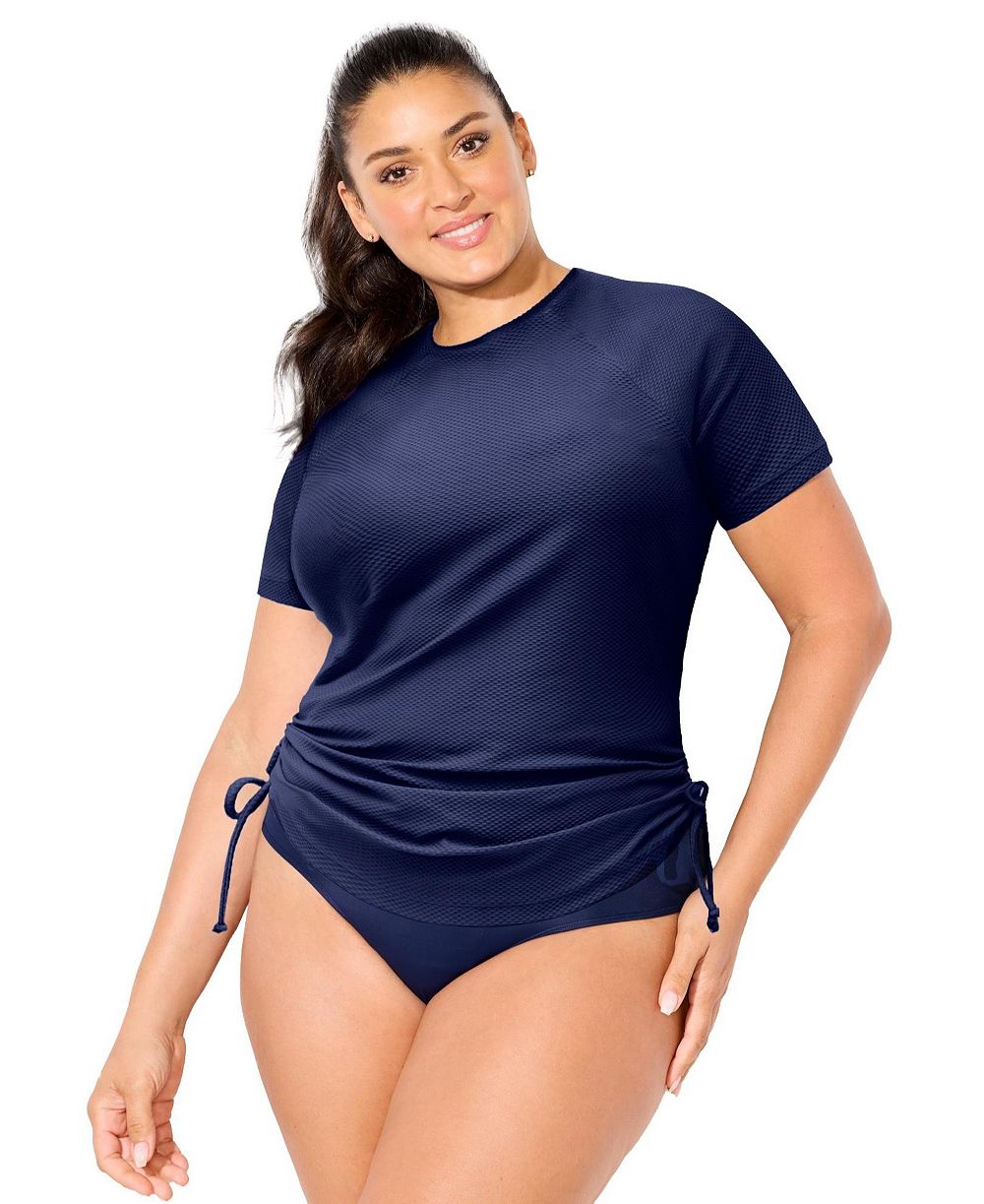 Swimsuits for All Women's Chlorine Resistant Quick-Dry Side-Tie Short Sleeve Swim Tee Rash Guard
