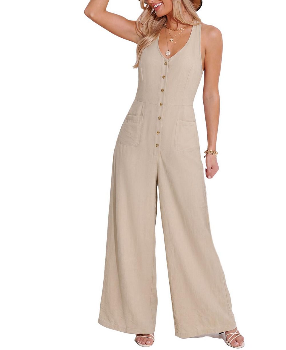 Cupshe Women's Sleeveless Button-Front Blend Jumpsuit