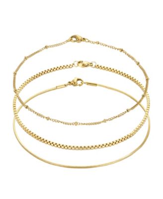 ADORNIA Tarnish Resistant Gold Set of 3 Chain Anklets