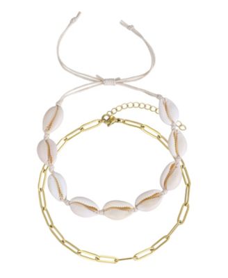 Набор браслетов на ногу ADORNIA Gold Shell and Paperclip Link