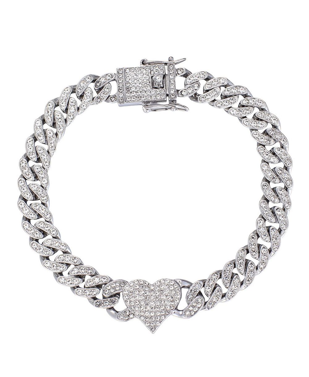 ADORNIA Silver Cubic Zirconia Chunky Heart Curb Chain Anklet