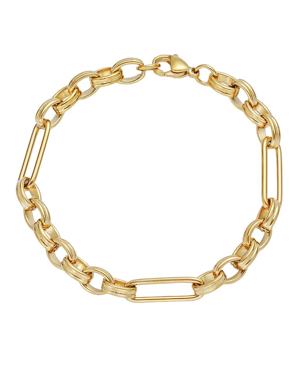 ADORNIA Tarnish Resistant Gold Mixed Paperclip Chain Bracelet