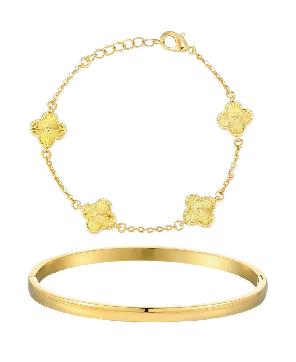 ADORNIA золотой набор из 2 браслетов Clover и Cuff