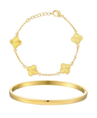 ADORNIA золотой набор из 2 браслетов Clover и Cuff
