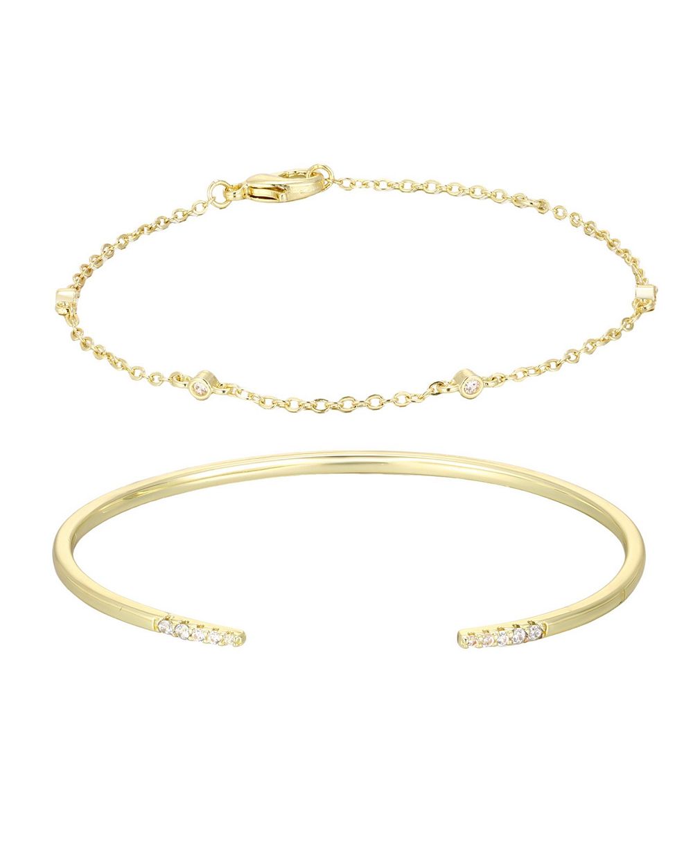Комплект из 2 браслетов ADORNIA Gold Cubic Zirconia Open Cuff and Station