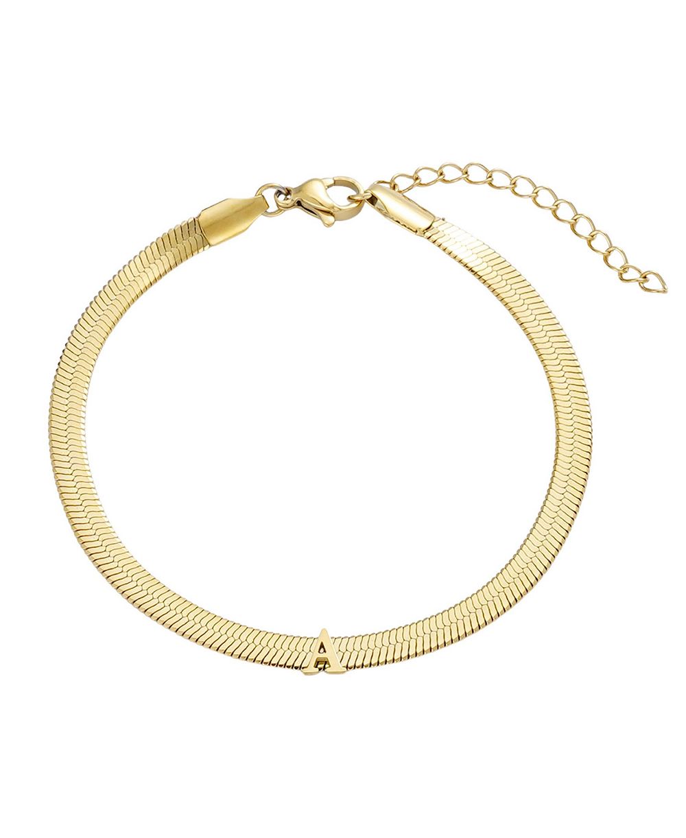 ADORNIA Tarnish Resistant Gold Initial Herringbone Chain Bracelet