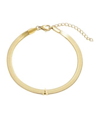 ADORNIA Tarnish Resistant Gold Initial Herringbone Chain Bracelet