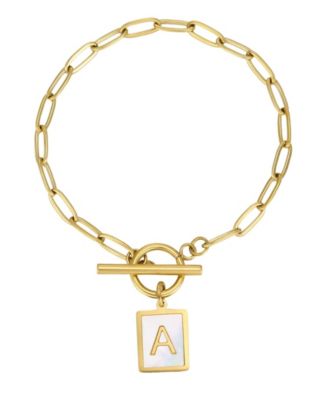 ADORNIA Tarnish Resistant Gold Imitation Pearl Initial Toggle Bracelet