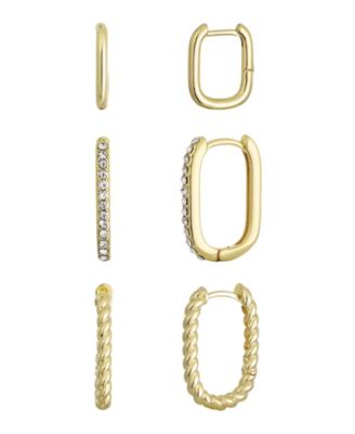 ADORNIA Gold Set of 3 Rectangle Hoop Earrings