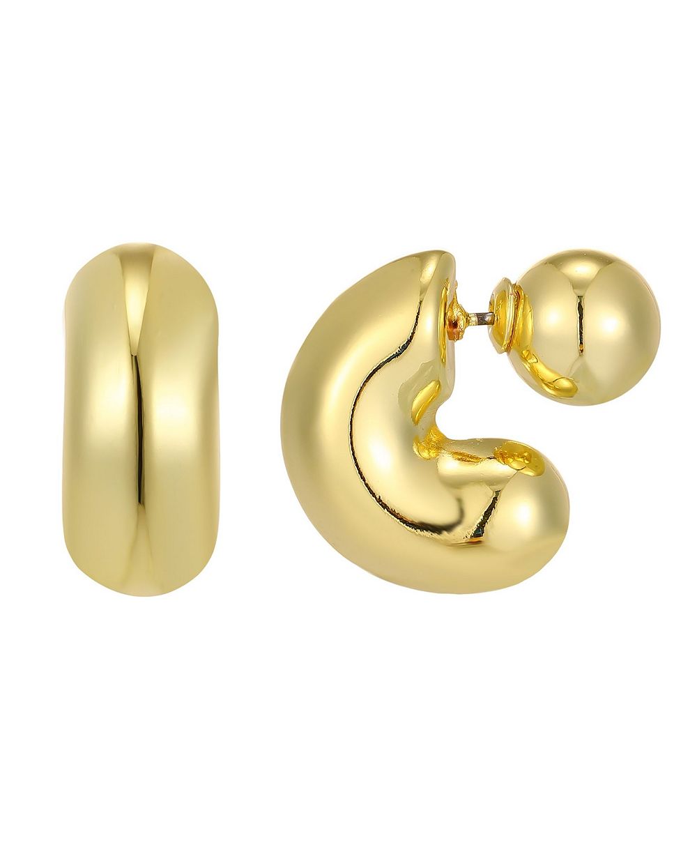 ADORNIA Tarnish Resistant Gold Chubby Hoop with Magnetic Ball Back Earrings