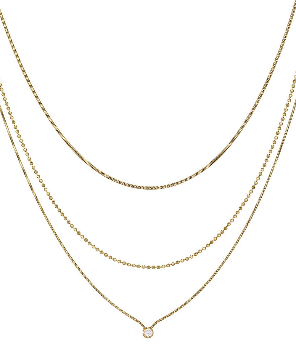ADORNIA Tarnish Resistant Gold Set of 3 Connected Necklace