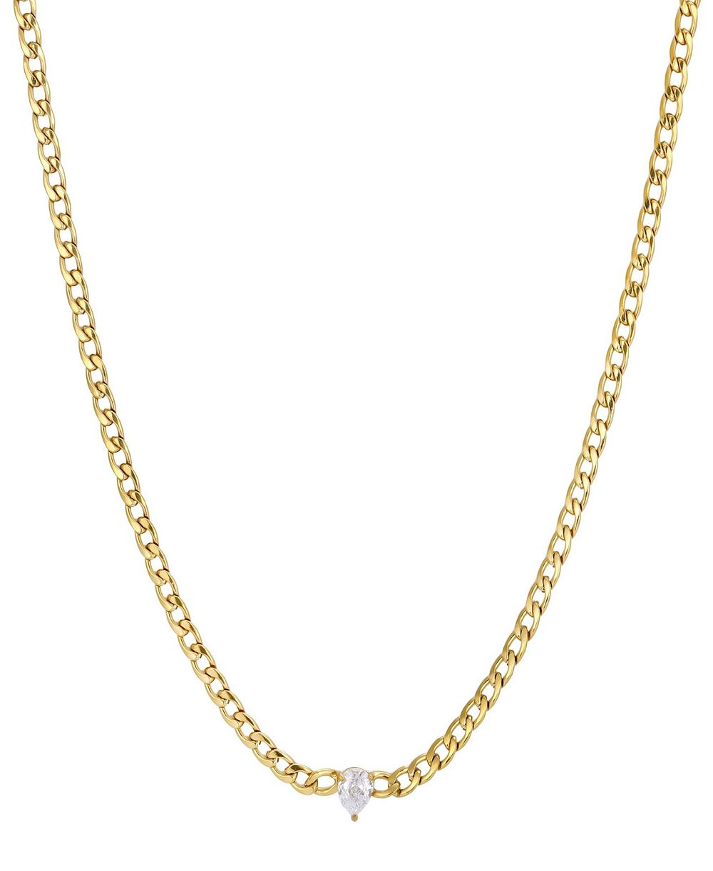 Цепочка-ожерелье ADORNIA Tarnish Resistant Gold Cubic Zirconia Center Flat Curb Chain