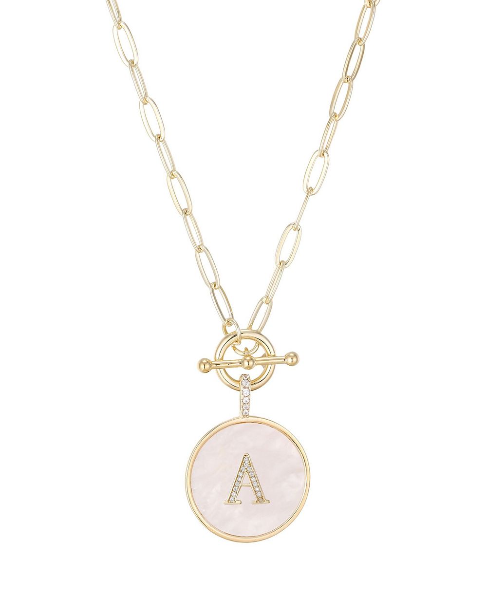 ADORNIA Gold Imitation Pearl Cubic Zirconia Initial Toggle Necklace