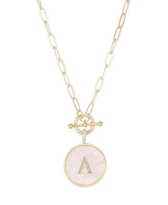 ADORNIA Gold Imitation Pearl Cubic Zirconia Initial Toggle Necklace