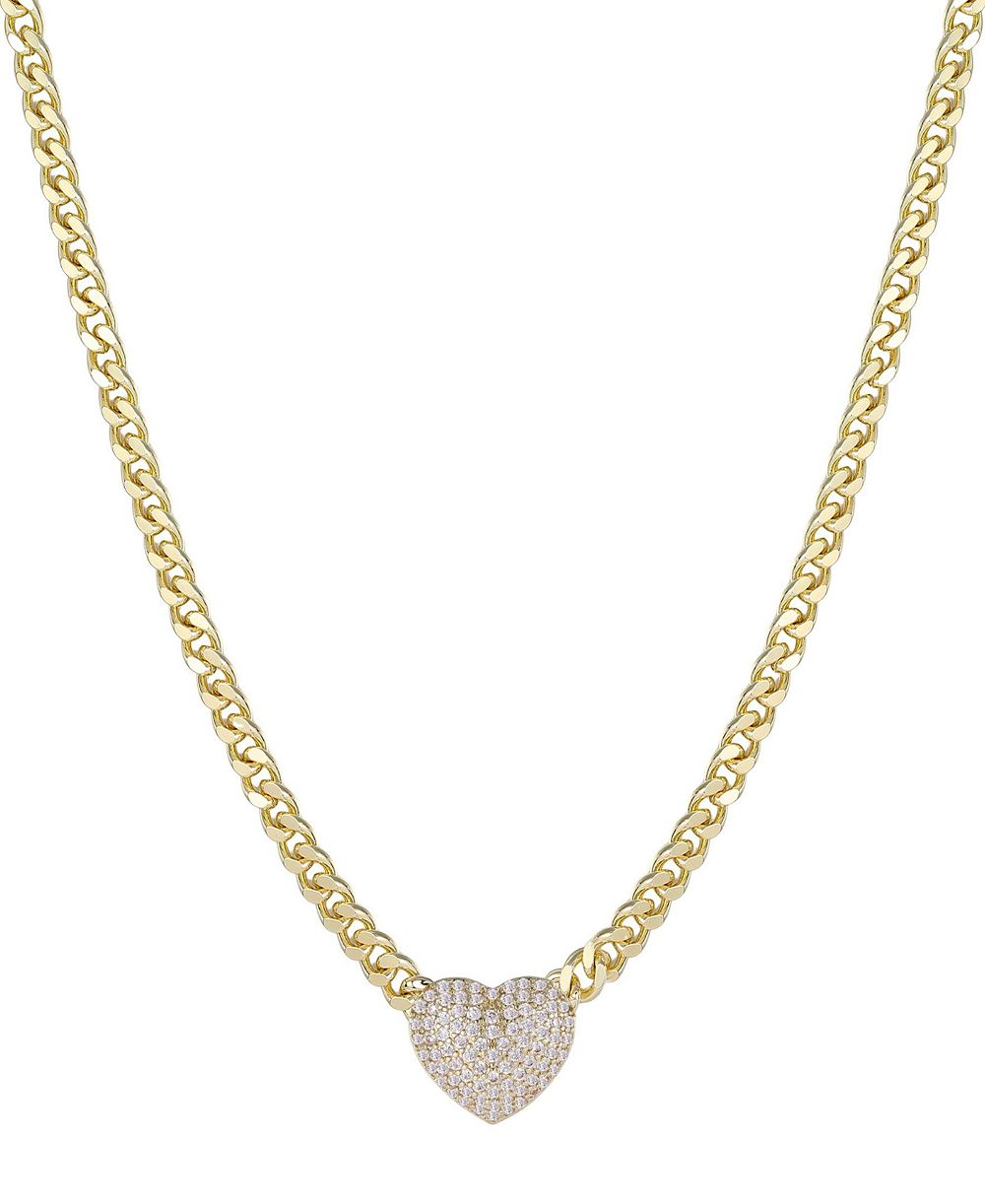 Колье ADORNIA Gold Chunky Cubic Zirconia Heart Curb Chain