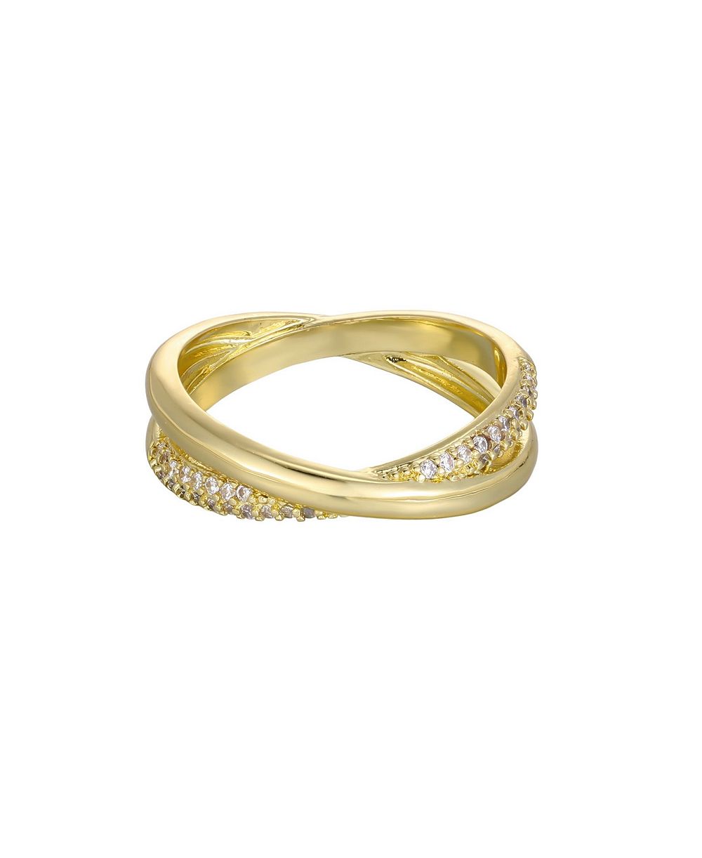 Кольцо ADORNIA Gold Cubic Zirconia Crossed Bands