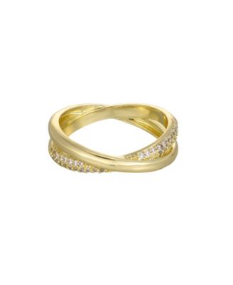 Кольцо ADORNIA Gold Cubic Zirconia Crossed Bands