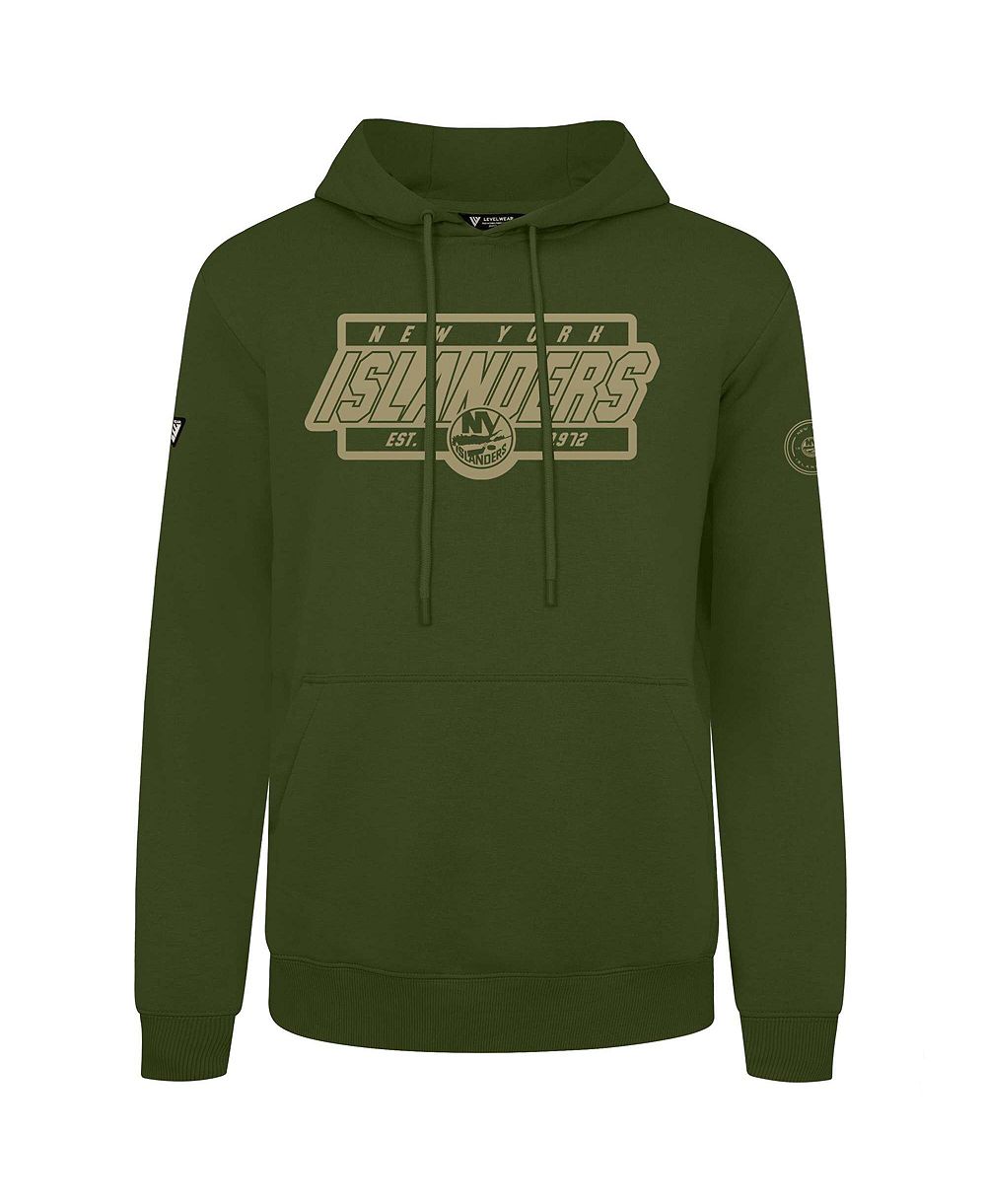 LevelWear Мужское худи pullover с принтом New York Islanders, оливковый