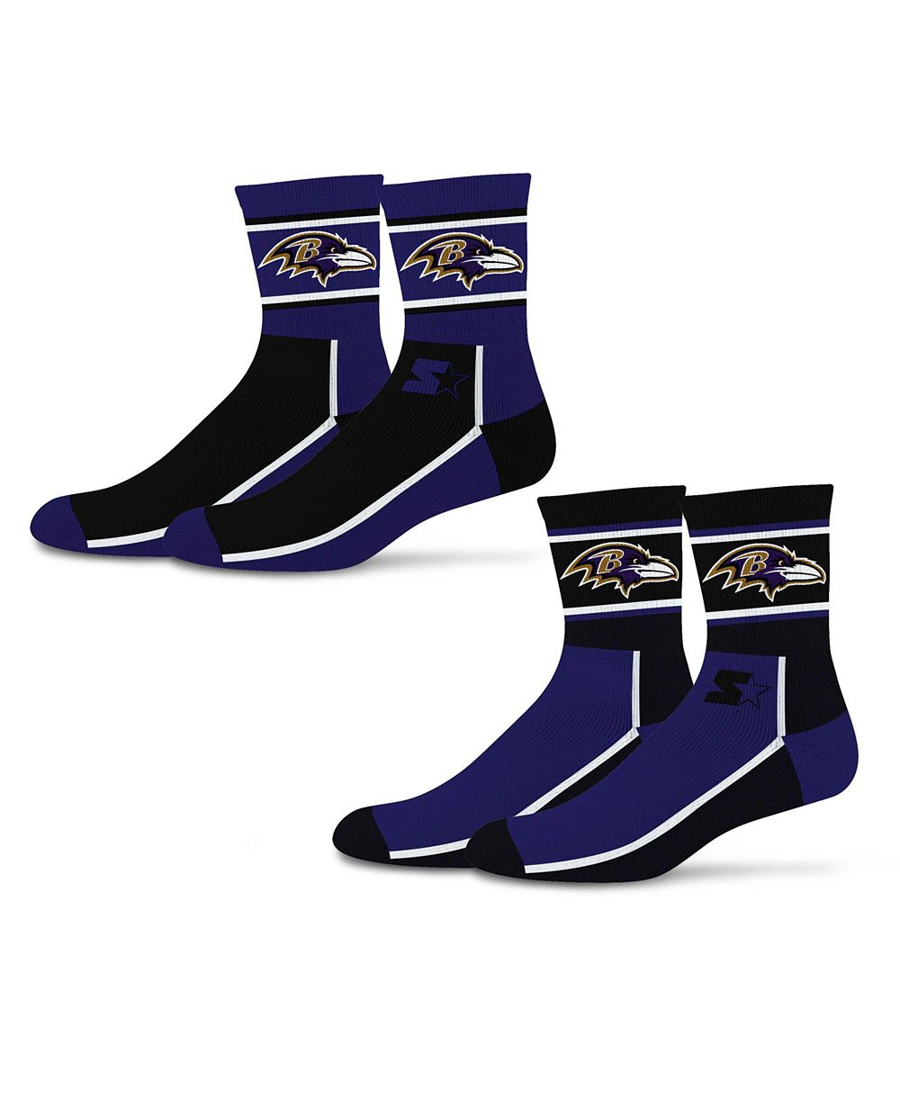 Starter Men's and Women's 2-Pack Black/Purple Baltimore Ravens Double Color Block Mid-Crew Socks