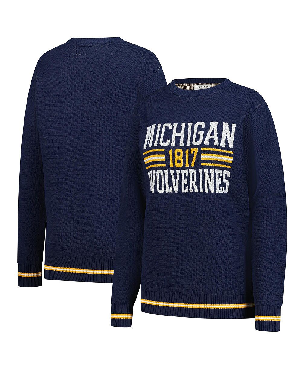 Uscape Apparel Men's and Women's Navy Michigan Wolverines Renew Knit Vintage Retro Sweater